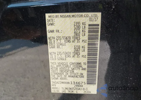 2017 Nissan Murano Platinum z USA, uszkodzony, nr VIN 5N1AZ2MHXHN134675